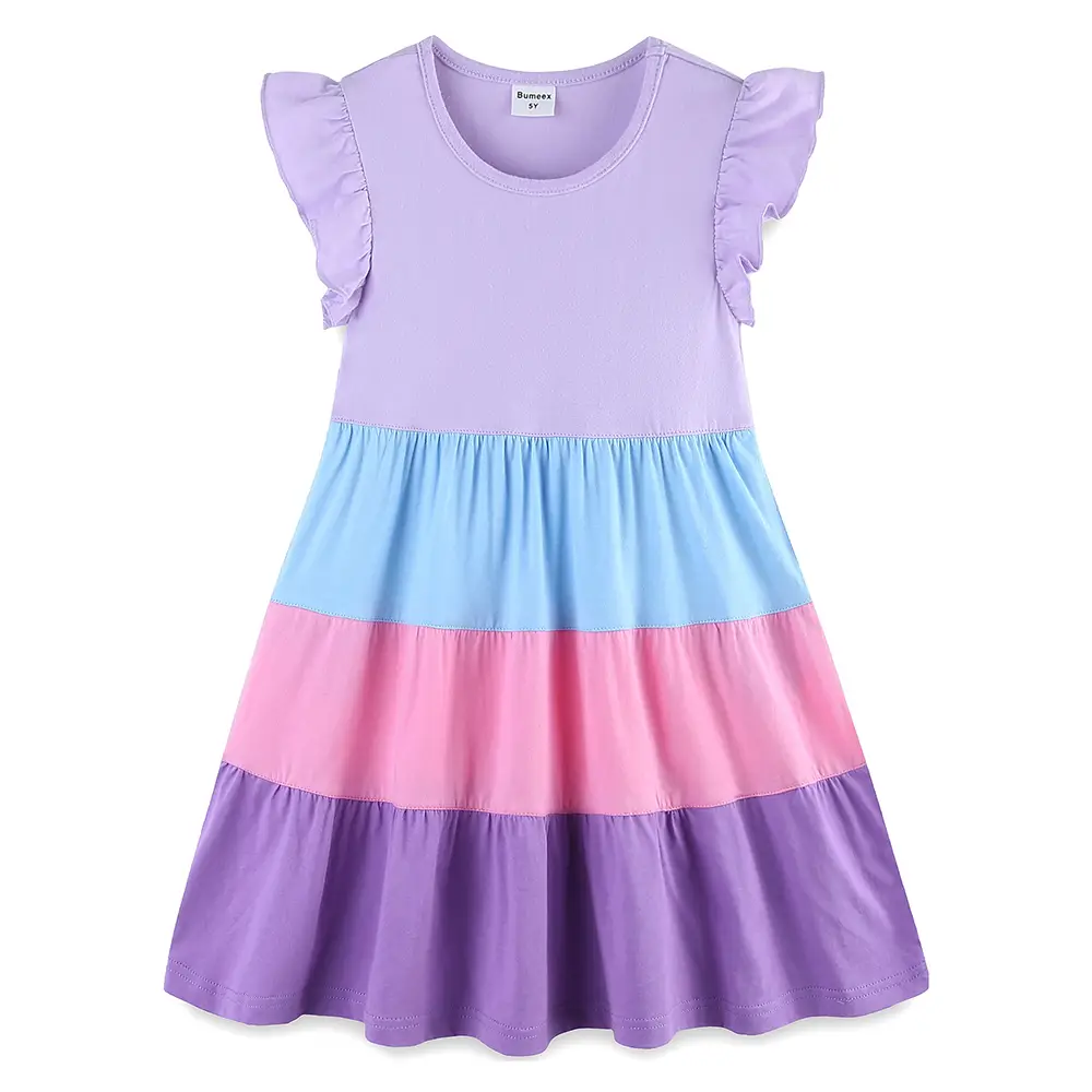Kids Girl Summer Dress Cotton Pocket Easter Ruffle Short Sleeve Tiered Swing Twirly Casual Sundress Dresses for Girls Clothes Outfits Clothing Color B