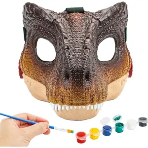 Hard Plastic Dino Mask, 2 in 1 with Paints, Dinosaur Costume for Furry Girls Boys, Dinosaur Toys with Sounds for Kids 3-5-7, Halloween Mask Costume, Christmas Birthday Gift for kids