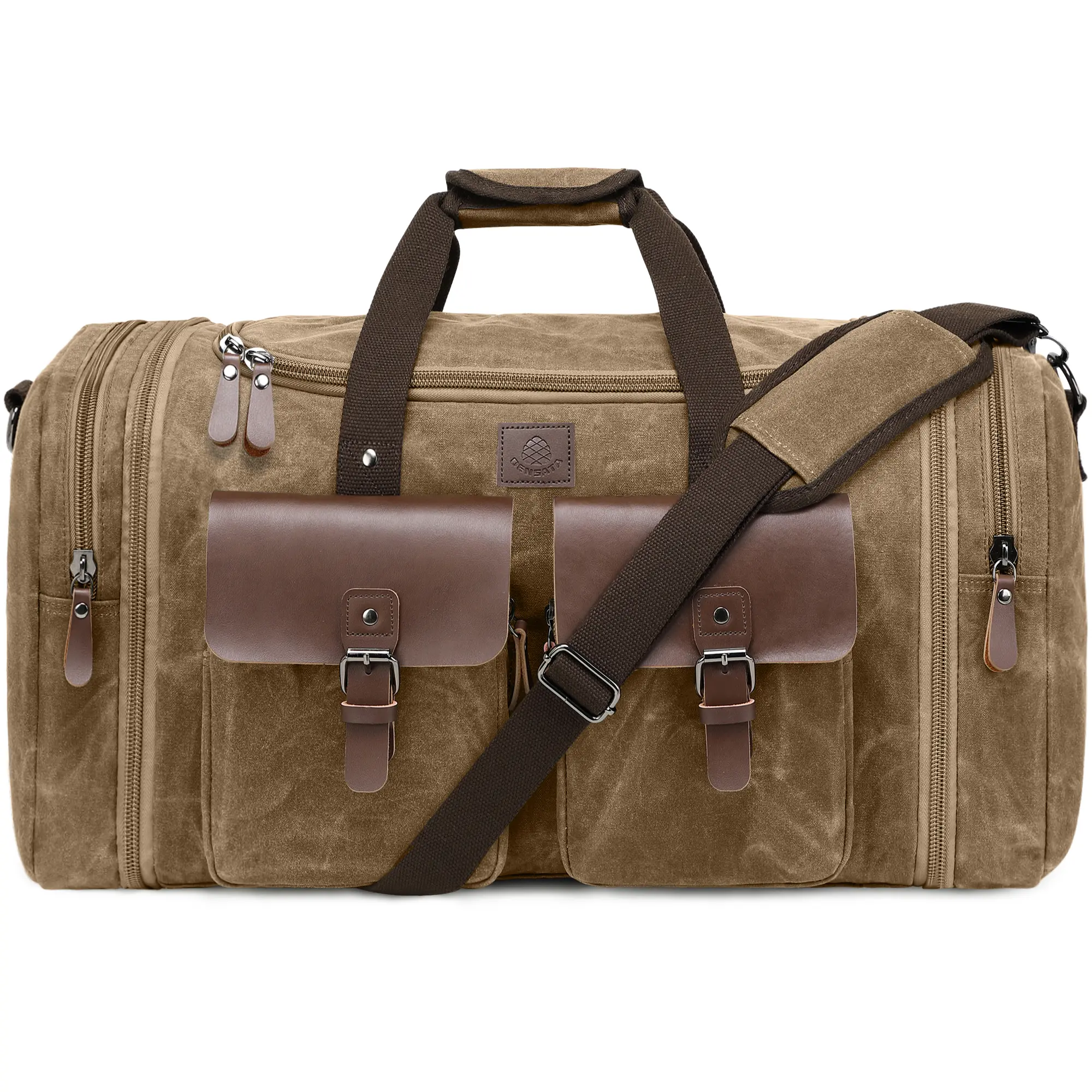 Men's 50L Canvas Travel Duffle Bag - Expandable Overnight Weekender Carry-On Traveling Bag, Convertible Portable Crossbody/Shoulder Handbag with Adjustable Straps, Lightweight Durable Spacious Father's Day Gift, Carry On Bag