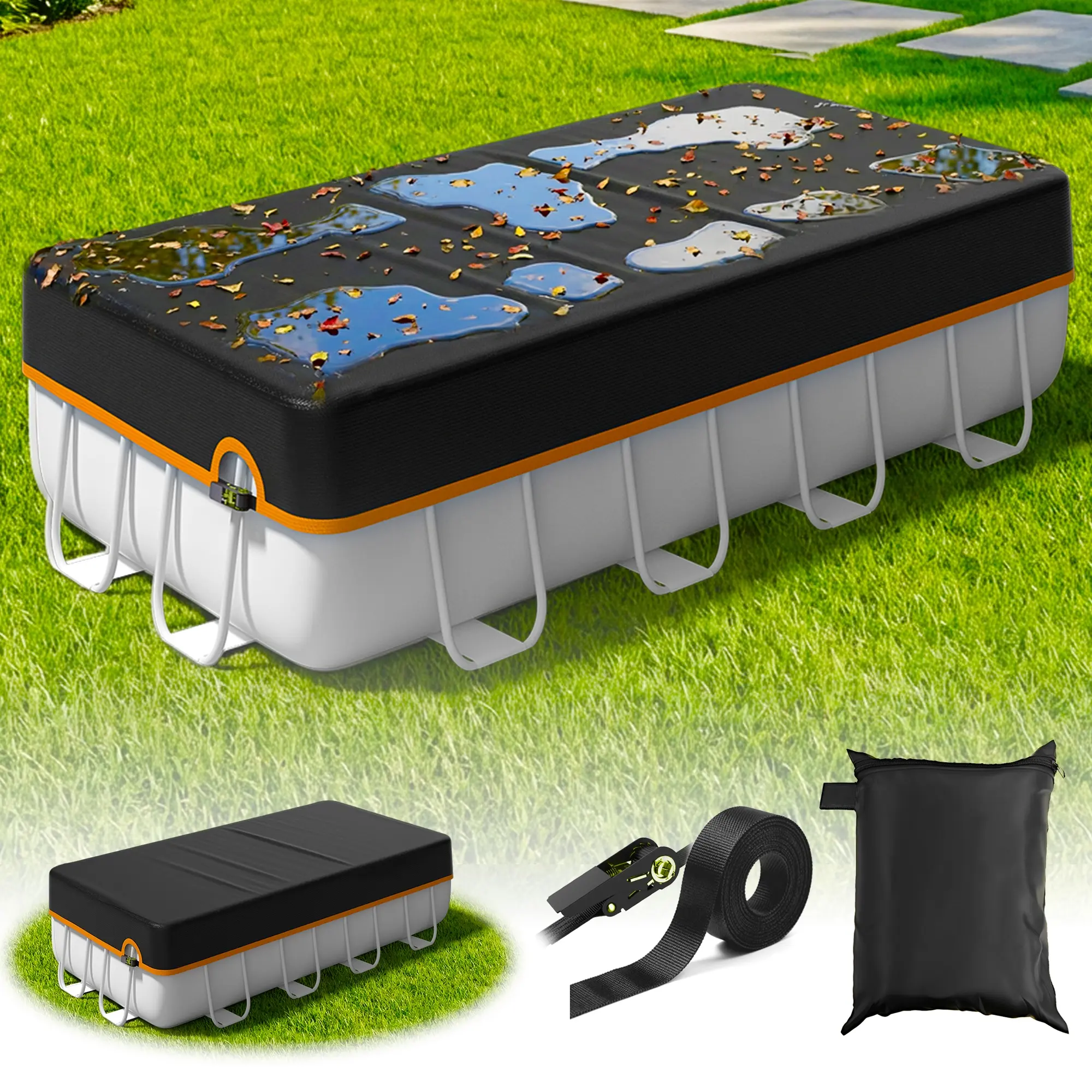 Upgraded Rectangular Pool Cover, Waterproof Tarp, Solar Cover, UV-Resistant Cover, Heavy-Duty Mechanical Latch, Easy Installation, Fits Above-Ground Rectangular Pools & Rectangular Hot Tubs