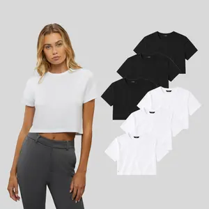 Cuts | Almost Friday Tee Women's Cropped T-Shirt 3-Pack | Classic Fit Crew Neck | Wrinkle Resistant Anti-Pilling Stretch Crop Top - White or Black