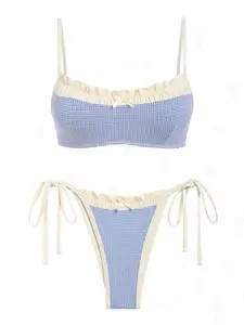 ZAFUL Two-piece Set Women's Gingham Print Bikini Set, Casual Swim Top & Swim Bottom, Two-piece Swimsuit for Beach Holiday Vacation, Bikini Swimsuits