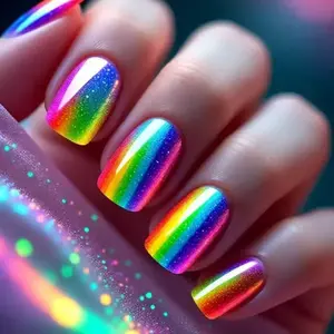 Short Colorful Glitter False Nails, 24pcs Gradient Nail Art Stickers, Reusable Detachable Nail Tips, Perfect for Parties and Travel