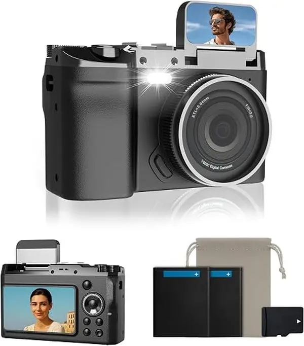 4K Digital Camera for Photography, 64MP Point and Shoot Camera with Dual Screen & 16X Zoom, Retro Vlogging Camera for YouTube, Compact Travel Camera for Travel, Study, Vlog (32GB Card Included) cameras