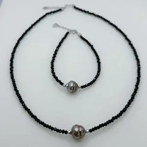 PEARLISM Black Tahitian Baroque Pearl Spinel Design Pearl Set-ASBS002