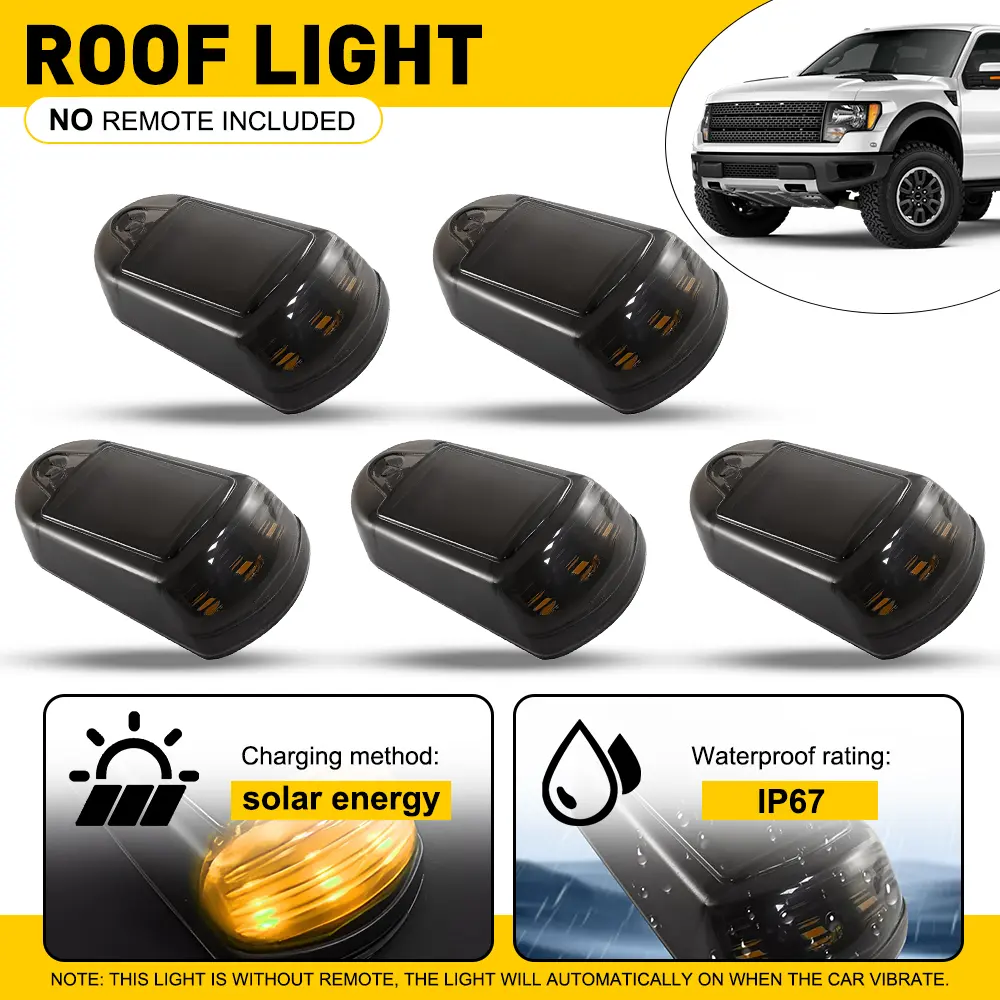 5 PCS LED Solar Powered Cab Lights Cab Roof Lamps for 03-18 Dodge Ram Pickup