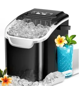 Auseo Countertop Ice Maker – Portable Ice Machine with Self-Cleaning Function, Two Ice Sizes, Black