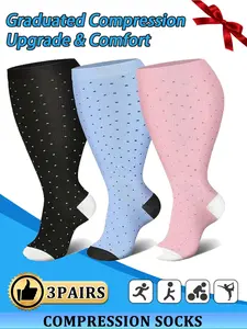 3 Pairs Unisex Compression Socks, 20-30 Mmhg Wide Calf Extra Large, Circulation, Running, Nurses, Pregnant Women, over Knee Height, Athletic Running Socks