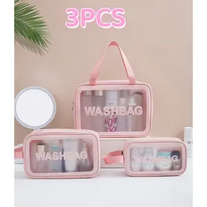 3Pcs Clear Travel Bags for Toiletries Portable Cosmetic Bags  Carry Pouch Toiletry Bags and Cosmetics Organizer for Women Men ﻿