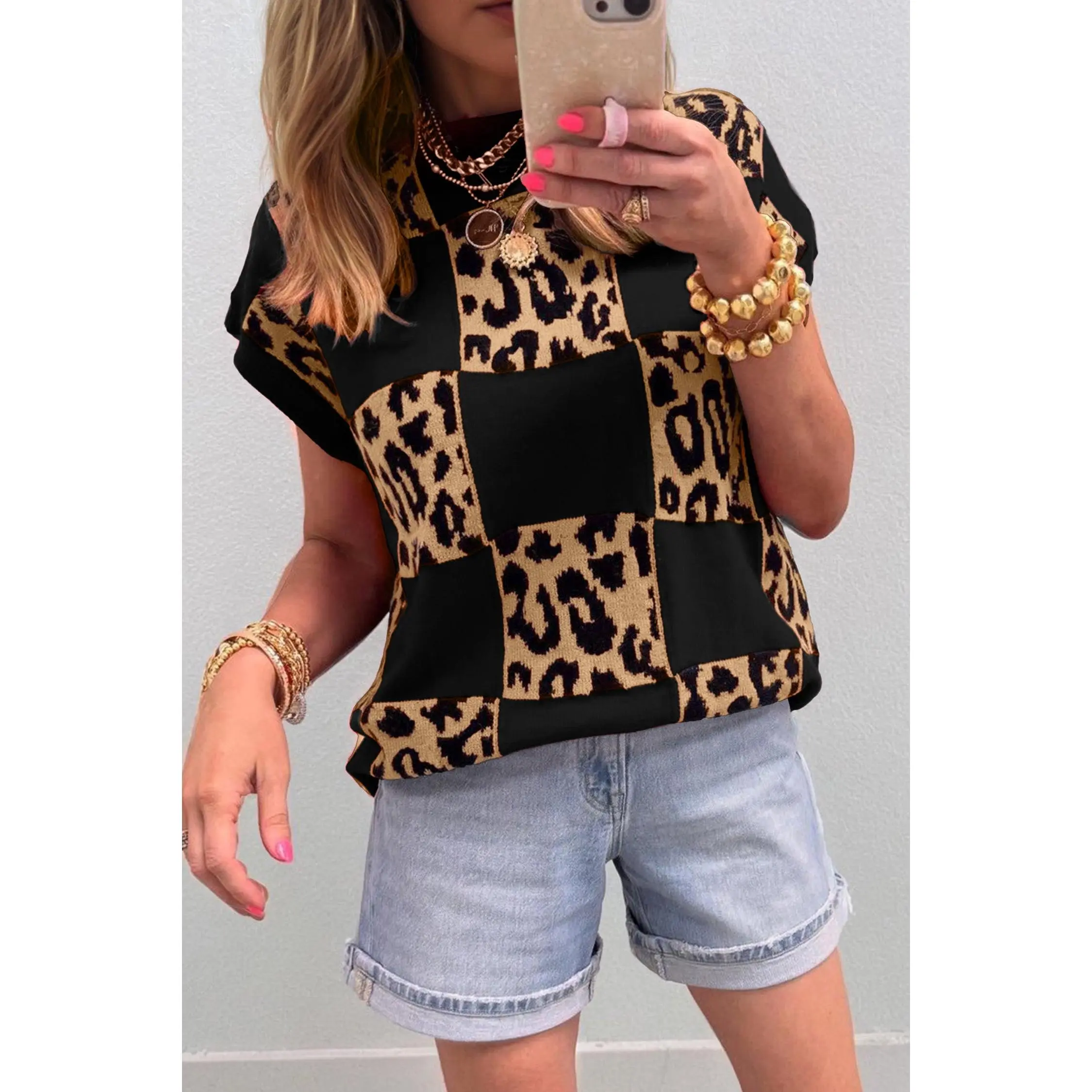Leopard Checkerboard Short Sleeve Shirt