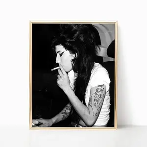 Amy Winehouse Smoking Cigarette Famous Singer Music Artist Poster Black and White