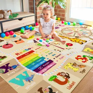 YJGWL Playroom Rug 4x6,Rugs for Girls Kids Bedroom Nursery Rug,ABC Rug with Alphabets Animals Shapes,Educational and Fun Child Playmat Baby Care Rug,Learning Rug Carpets for Children Toddler