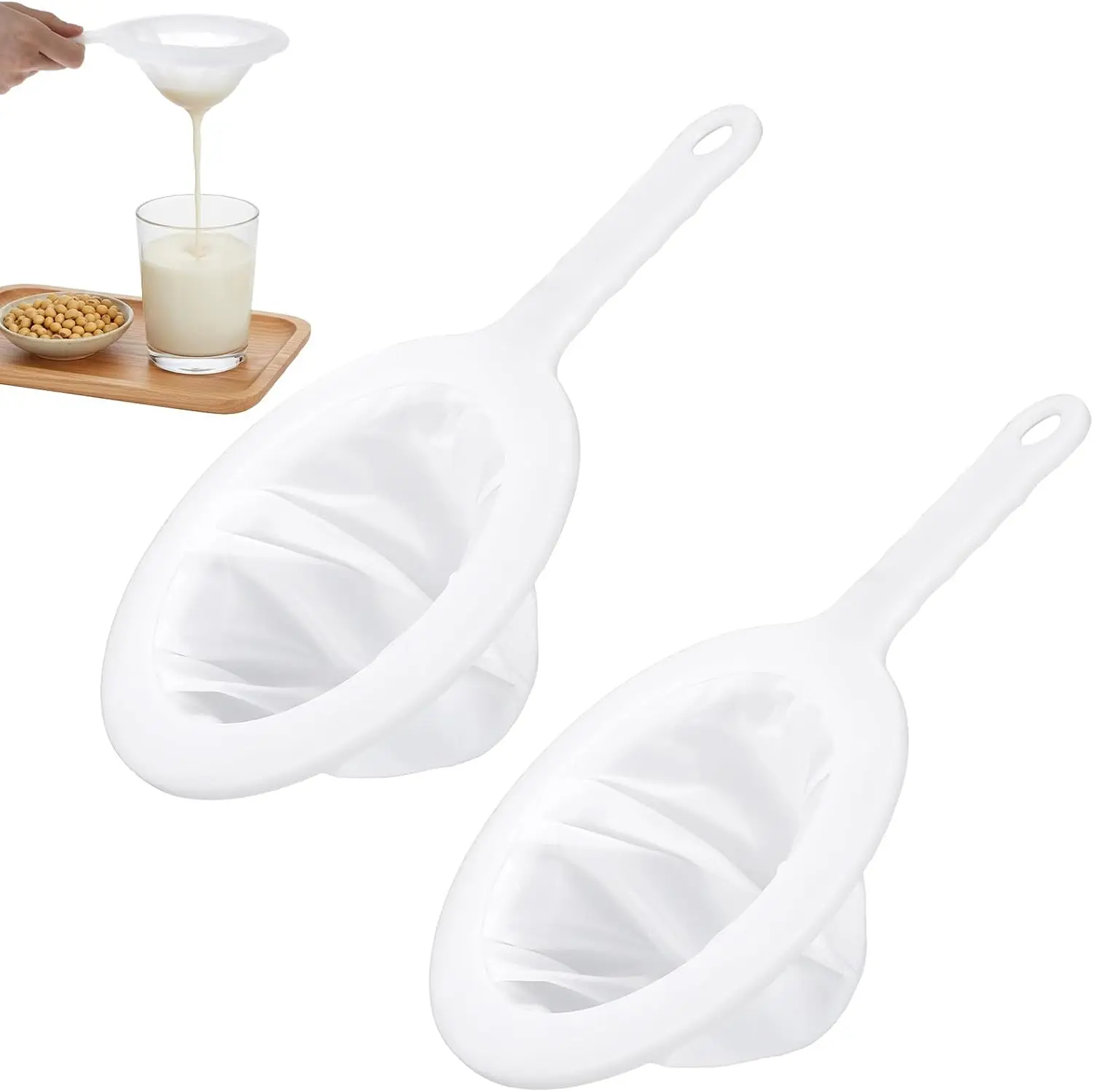 2Pcs Fine Nylon Mesh Strainer, Fine Mesh Strainers, Fines Strainer For Liquids Ultra Fines Meshs Strainered with Handle, Plastic Strainer