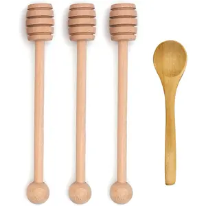 4 count 6 inch Honey Dipper Sticks Honey Spoon, Wooden Honey Mixing Stirrer Honey Comb Stick, Honey Wand for Honey Jar Dispense Drizzle Honey Wedding Party
