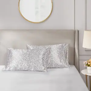 Madison Park Essentials MPE21-998 20 x 40 x 0.13 in. Printed Satin Luxury Pillowcases, Taupe Leopard - King Size - 2 Piece