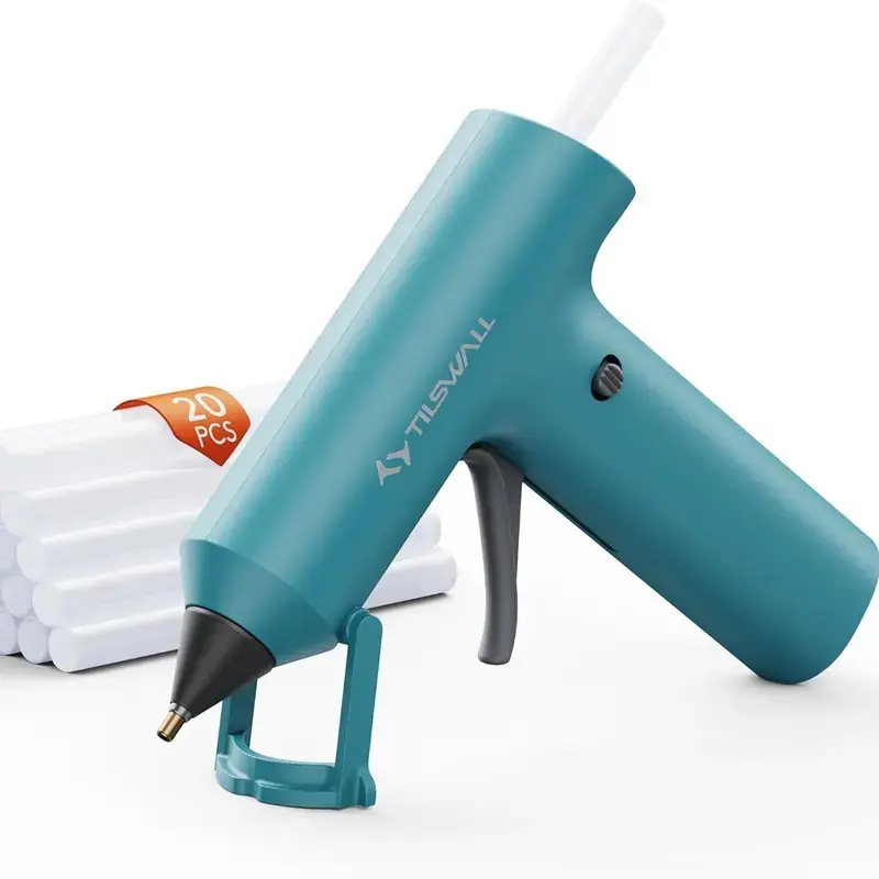 Tilswall W106S Cordless Hot Glue Gun Set with Stand Design, 90s Fast Preheating Mini Glue Gun, 2000mAh USB-C Rechargeable Battery, Anti-Drip Nozzle, Includes 20 Premium Glue Sticks for DIY Crafts, Home Decor & Repairs ( Choose Color )