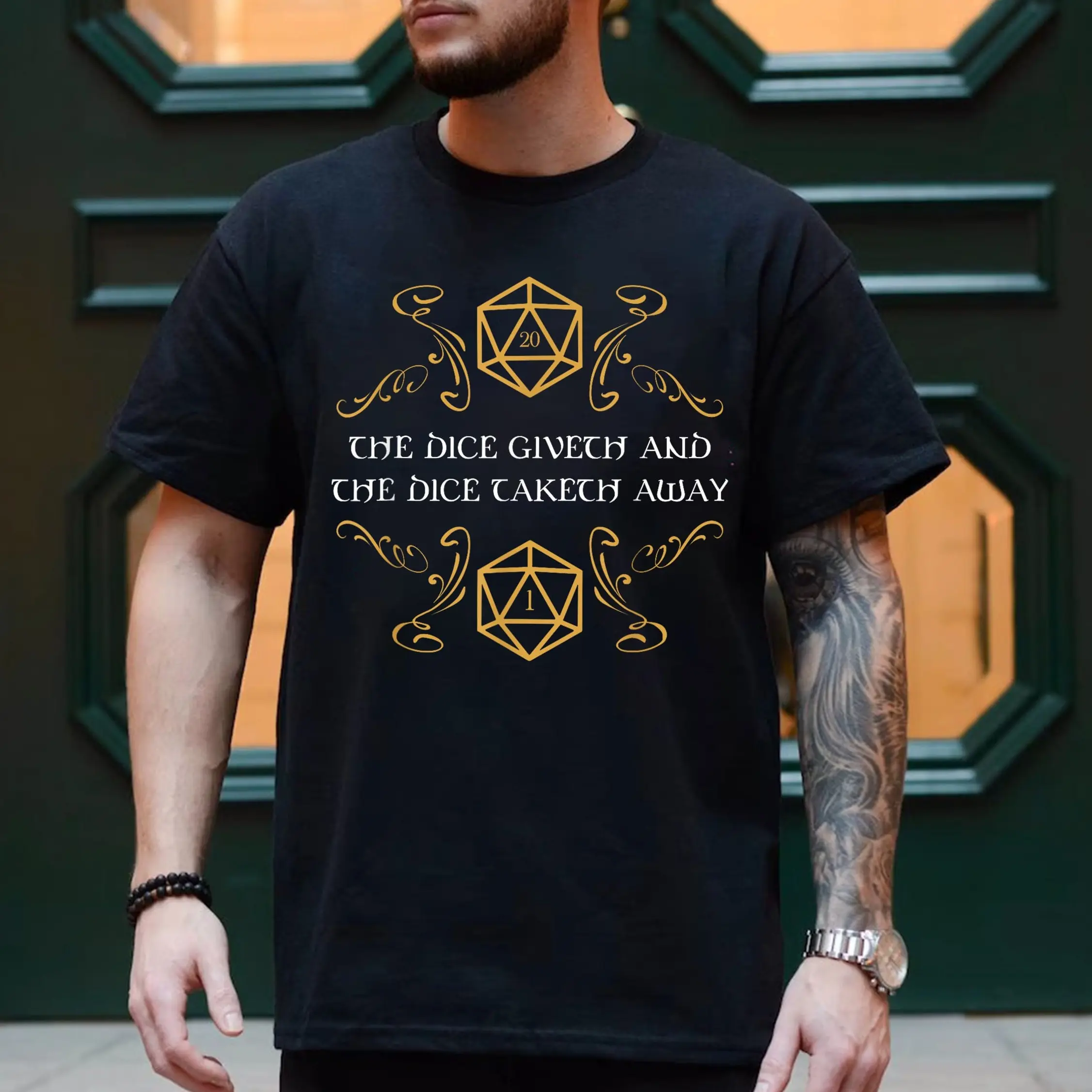 D20 Dice Giveth and Taketh Away Funny Nerdy T-Shirt, D&D Shirt, Dunge0ns and Drag0ns T-shirt, DM, RPG game Gift