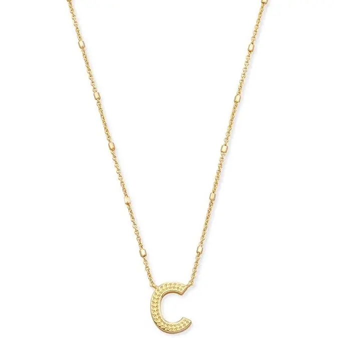 Kendra Scott Gold Letter C Initial Charm Pendant Necklace - Unisex, Adjustable Chain, Etched Detail, Silver Jewelry, Style No. 9608800269, Personalized Gifts Option, Adults