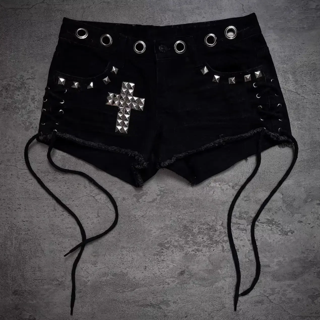 Y2K Summer High Street Gothic Cross Rhinestone Shorts, Niche Millennial Ins Trendy Casual Bottoms