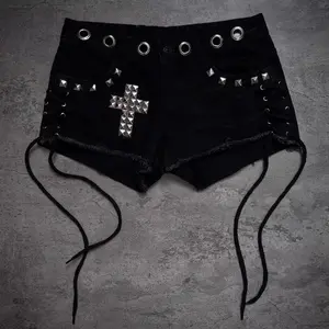 Y2K Summer High Street Gothic Cross Rhinestone Shorts, Niche Millennial Ins Trendy Casual Bottoms