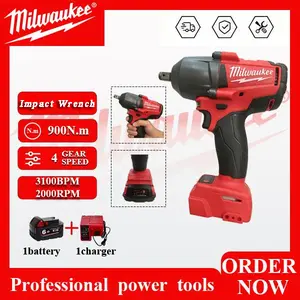 Milwaukee M18 Series Brushless Cordless 1/2" High Torque Impact Wrench - 900N.m Max Torque, 2100RPM No-Load Speed, 3100BPM Impact Rate, Variable Speed, Tool Only or 1-Battery & Charger Kit for Heavy Duty Automotive Repair tiktokshopspringglowup