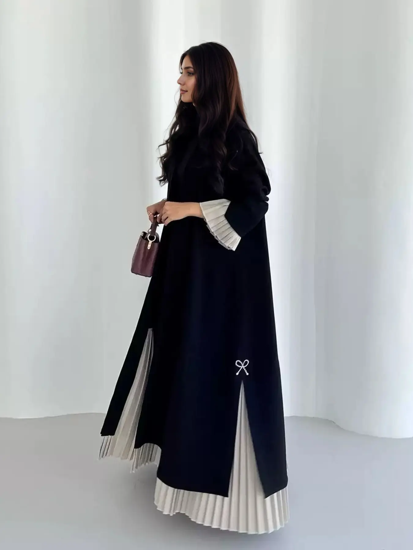 Women's Plain Pleated Islamic Abaya, Modesty Abaya, Elegant Open Long Sleeve, Comfortable Casual Clothing, Suitable for Daily & Special Occasions, Modest Muslim Outfits, No Hijab Included