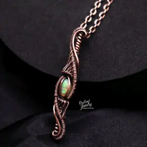 Opal Wire Wrapped Copper Pendant- Made to Order Sleek Elegant Everyday Necklace