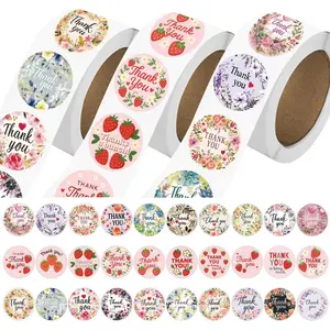 500pcs Flower Strawberry Thank You Curl Stickers Series Sealing Stickers Cup Laptop Suitcase Notebook DIY Decorative Stickers Birthday Gift