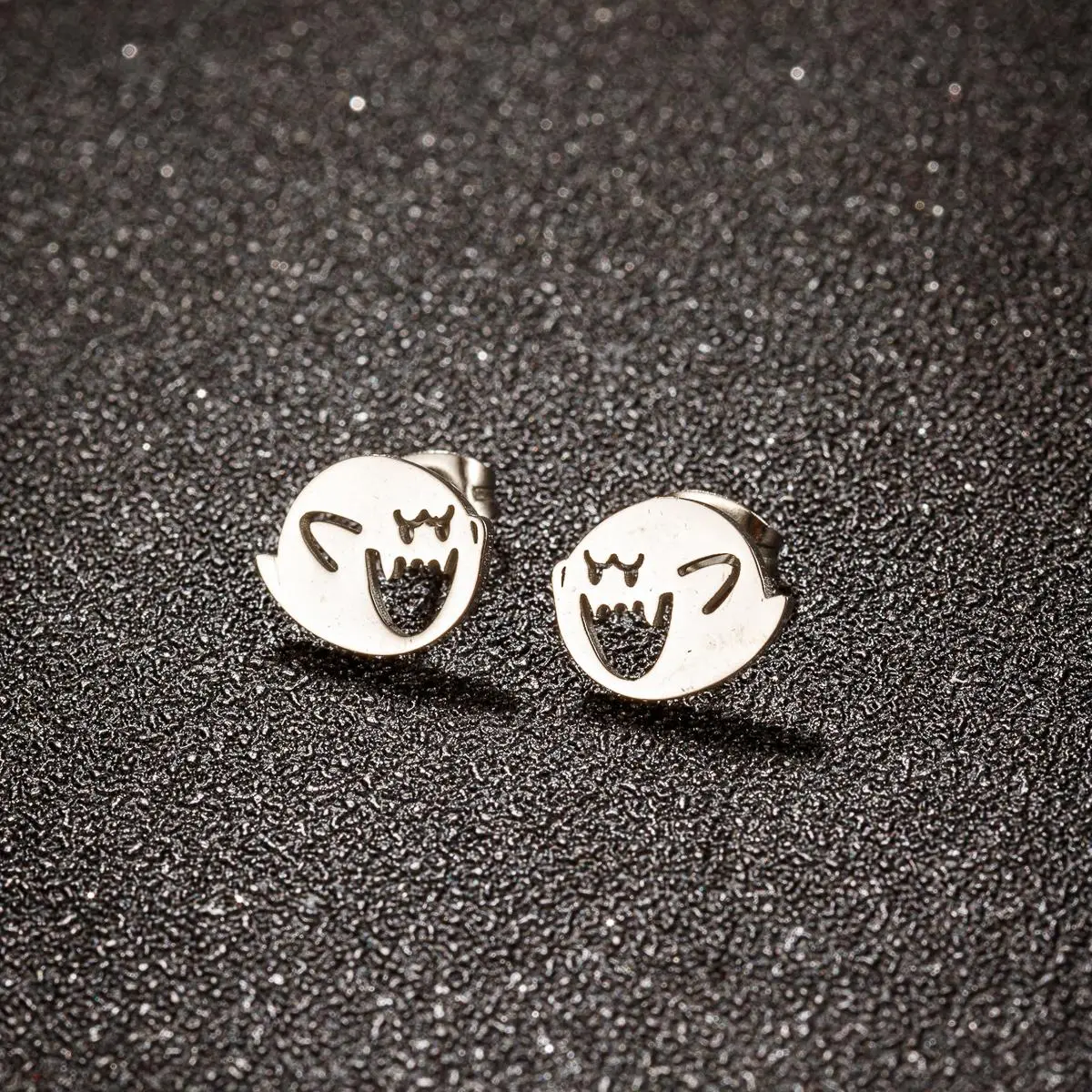 Cute Halloween Cartoon Ghost Earrings Stud For Women Stainless Steel Ear Piercing Black Earrings Minimalist