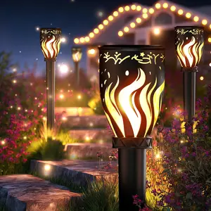 MrCrafts Solar LED Flame Torch Lights 4 Pack - 40'' Solar Powered Torch Lights with Flickering Flame, Ideal Decor for Gardens, Pathways, Patio, Balcony, Pool