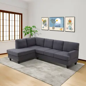 Dark Grey Breathable Fluffy Fabric 2-Piece Sofa Set, Modern Comfy Upholstered Couch for Living Room Bedroom Apartment Space-Saving Furniture