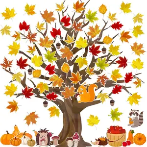 Fall Tree Bulletin Board, Thankful Tree with Leaves to Write on, Bulletin Board with Branches Pumpkins Acorns Animals Cutouts for Classroom Chalkboard Home Wall Decorations