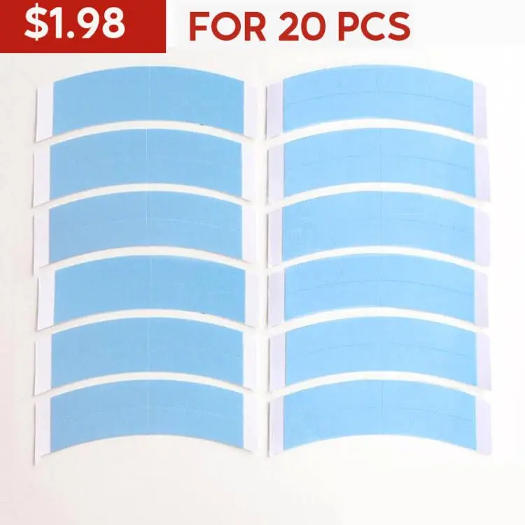 Ashimary Blue Wig Tape - 20 Pcs Double Sided Lace Glue Strips, Strong Hold Medical Adhesive Tape, Waterproof, Easy to Apply for Hairpieces, Weaves, Lace Front Wigs, Hair Extensions (Not for Sale)