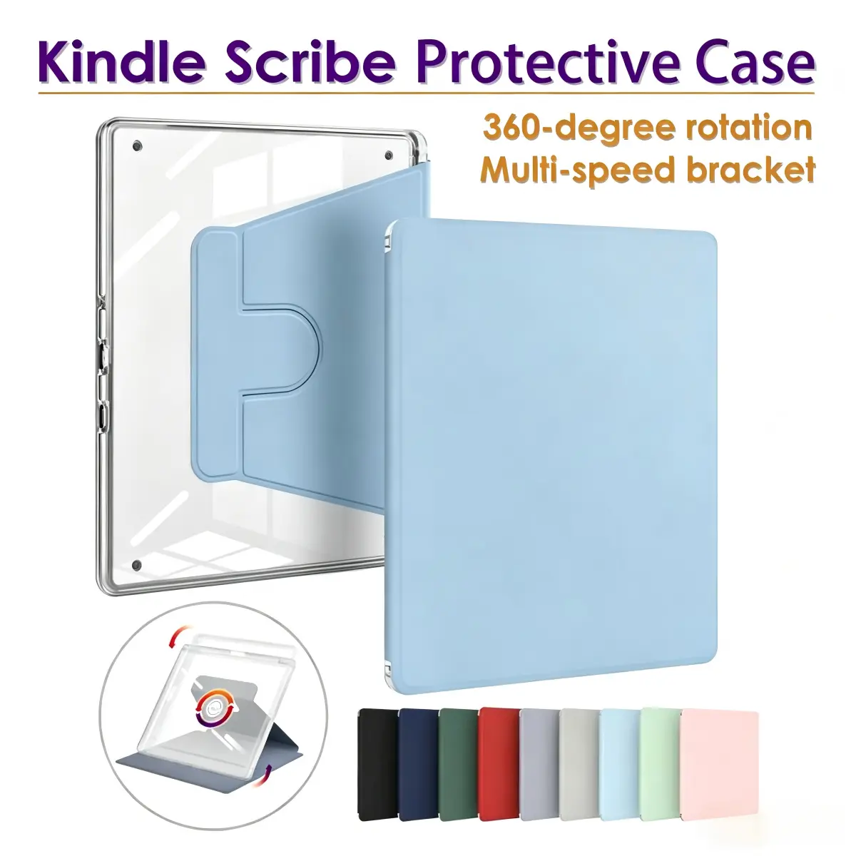 PadShield Protective Casing for 10.2" Kindle Scribe 2024 eReader Device - 360-Degree Rotation, Transparent Shockproof Shell, Magnetic Auto Sleep-Wake Function, Wireless Charging Compatible Accessory