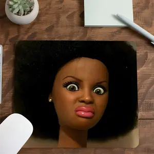 Fashion Funny Angry Curly Hair Doll with Stud Earrings, Humorous Retro Design, Non-Slip Smooth Surface Mousepad for PC, Laptop, Office Desk