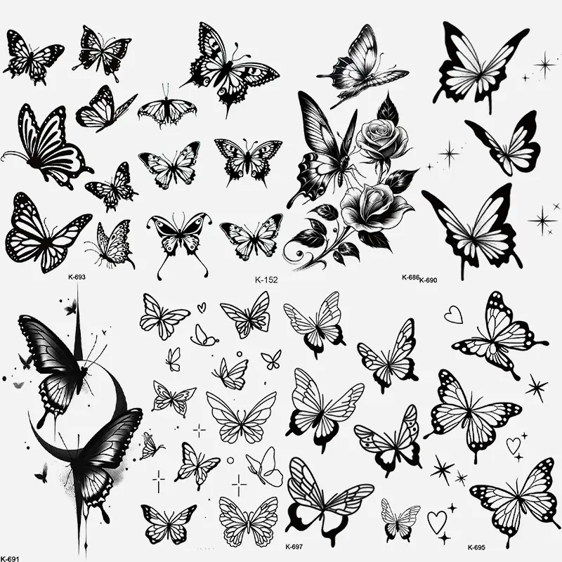 8 Pcs Waterproof Butterfly Floral Temporary Tattoo Stickers, Long ...