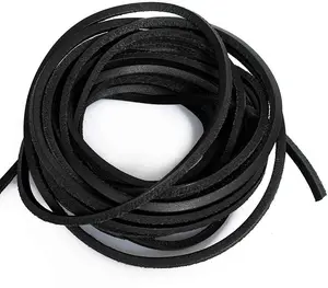 LolliBeads (TM) 3mm Flat Genuine Leather Cord Braiding String Black (5 Yards)