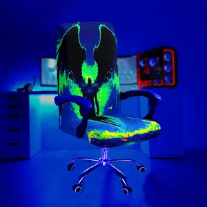 Dark Angel Pattern Fluorescent Office Chair Cover, Elastic Milk Silk Fabric, Detachable and, Ideal for Home and Gaming Chairs