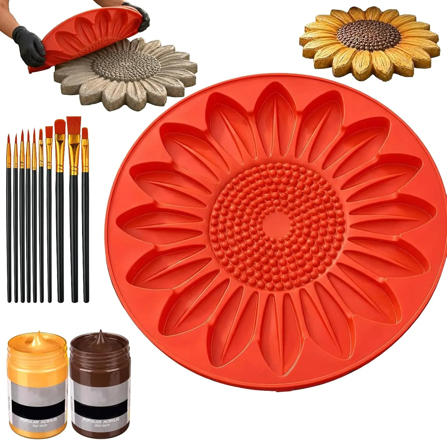 Reusable Sunflower Stepping Stone Mold,Sunflower Concrete Molds with Paint | Stepping Stone Molds, Sunflower Concrete Mold - Beautiful Sunflower Relief Design for Casting Garden and Walkway, Silicone