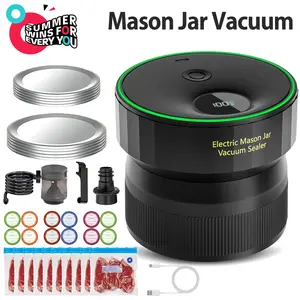 Multi-Accessory Electric Jar Vacuum Sealer Kit, 4-in-1 Automatic Cordless Food Saver Pump with LED Screen, Universal Vacuum Sealer for Mason Jars, Clothes/Food Storage Bags, Wine Bottles, Complete Kitchen Organization Gifts Set