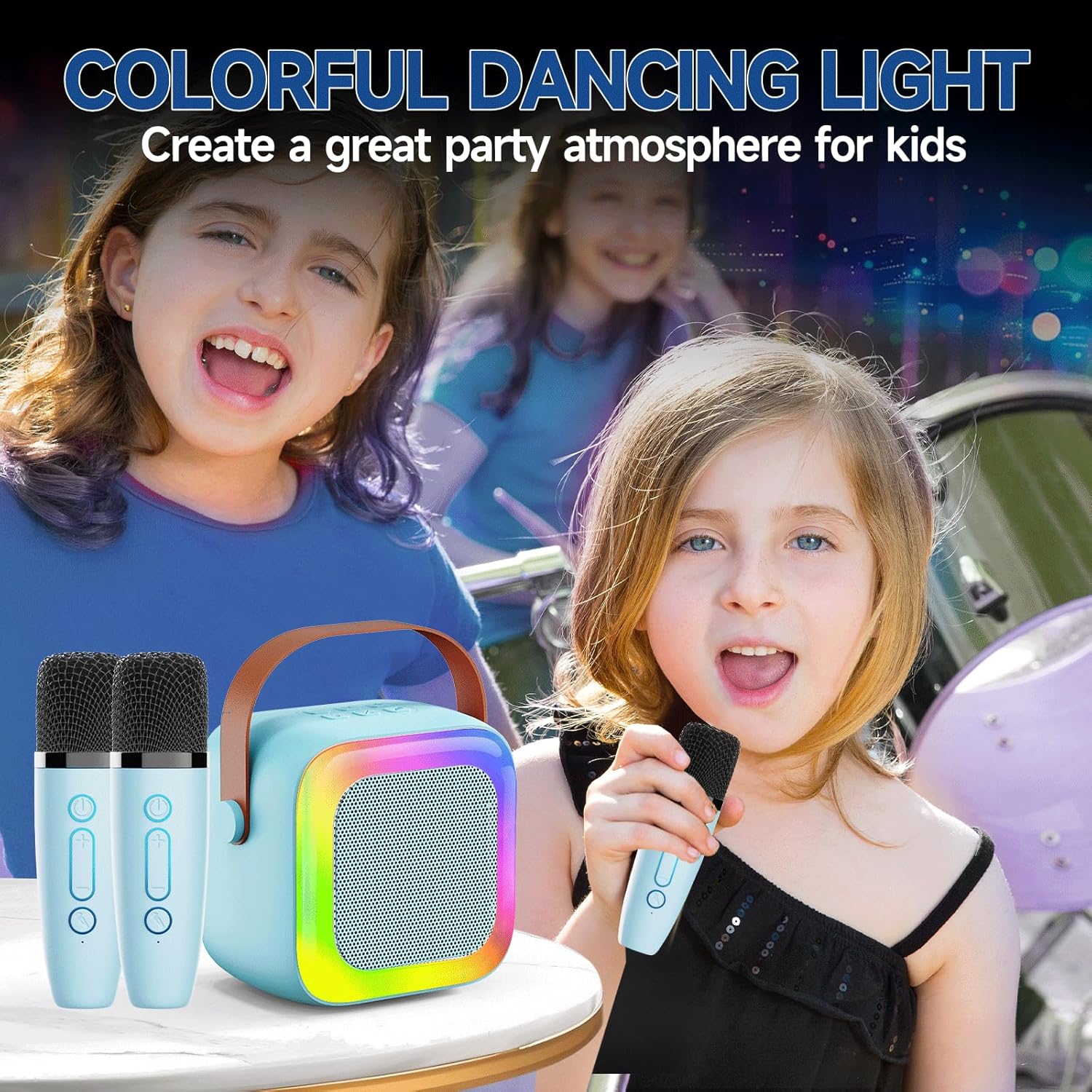 Portable Mini Karaoke Machine for Kids & Teens, Karaoke System with 2 Wireless Mics, Subwoofer Bass & LED Lights Set the Mood for Party & Home Use, Portable Karaoke Machine, Led Party Glow,back to school,back to school haul