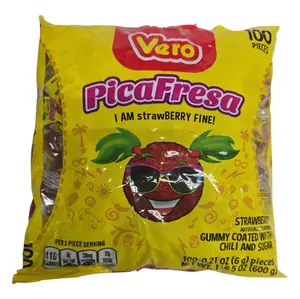 Dulces Vero Pica Fresa Chili Strawberry Gummy Mexican Candy, 100 Pieces