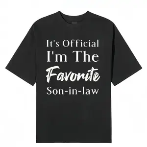 Men's Favorite Son In Law Letter Pattern Round Neck Short Sleeve Cotton T Shirt Stylish Casual Dark Blue Breathable Top
