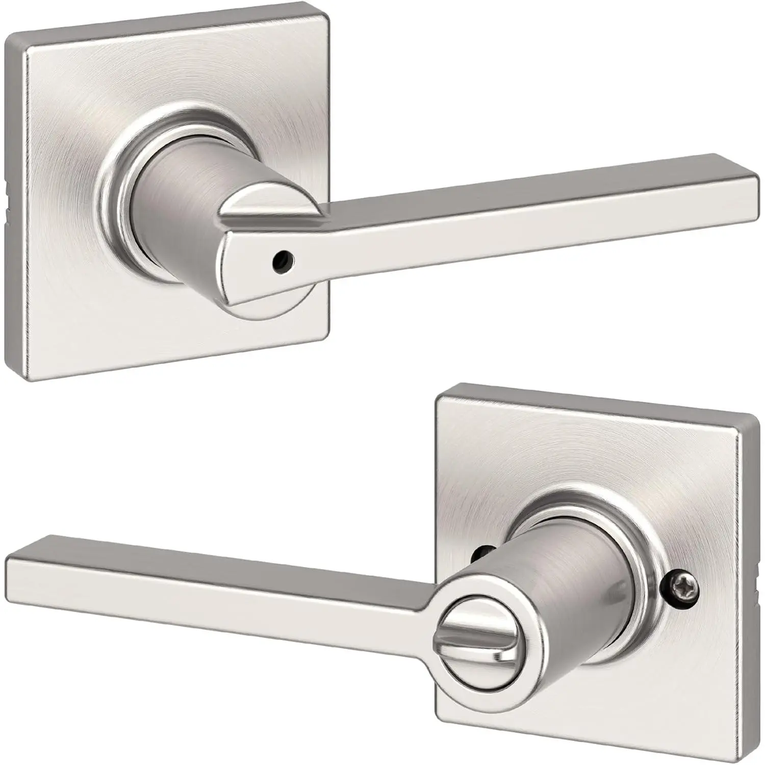 Interior Privacy Door Handle with Lock, Door Lever For Bathroom and Bedroom, Satin Nickel Reversible Keyless Turn Lock, with Microban Protection