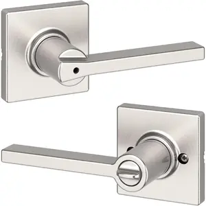 Interior Privacy Door Handle with Lock, Door Lever For Bathroom and Bedroom, Satin Nickel Reversible Keyless Turn Lock, with Microban Protection