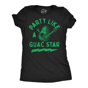 Womens Funny T Shirts Party Like A Guac Star Sarcastic Avocado Graphic Novelty Tee for Ladies Funny Womens T Shirts Cute Vintage Fashion Casual Ladies T-Shirt Gift Sarcastic Tops for Women Funny Food Top Black -