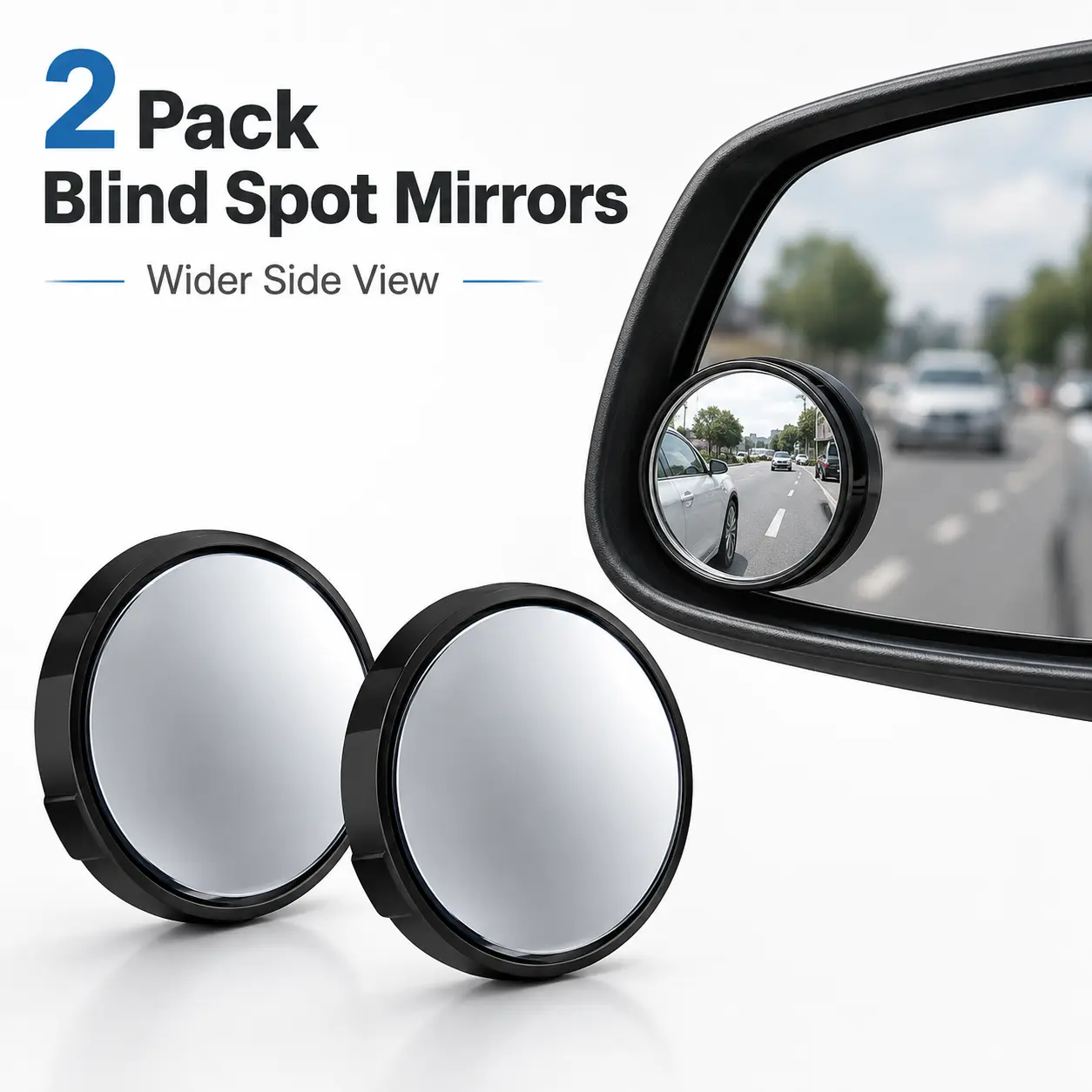 Blind Spot Mirror, 2" Round HD Glass Frameless Convex Rear View Mirror, Pack of 2 2 Pack Car Blind Spot Mirrors, 360° Adjustable Wide Angle Convex Side Mirror for Cars, SUVs & Trucks