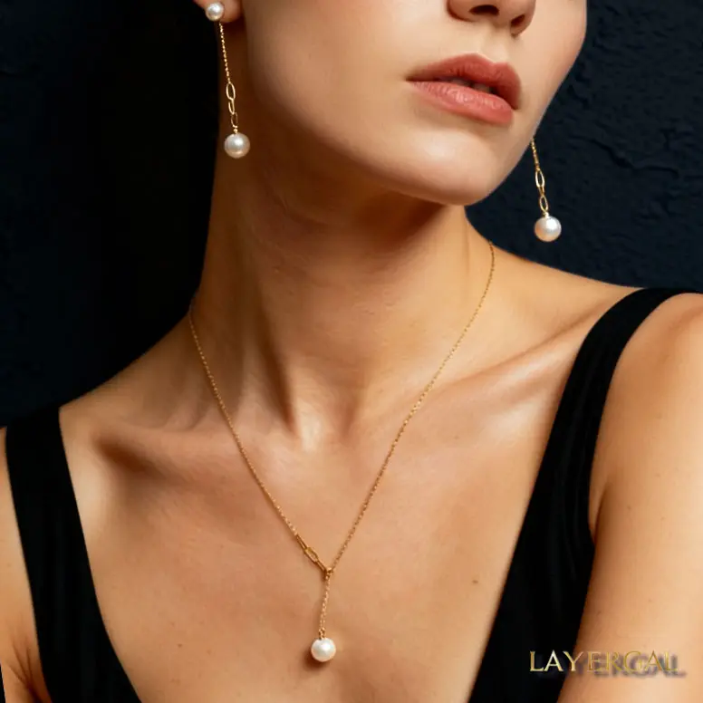 LG044 Elegant Hight Quality Y Shape Fresh P Chain Necklance/Earrings daily fashion jewelry for woman
