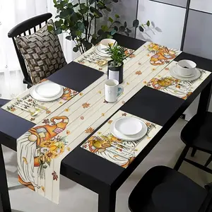 1 piece/5 piece set/7 piece set, table flag placemat set, autumn Thanksgiving sunflower pumpkin maple leaf dwarf pattern, harvest season holiday birthday gift, kitchen table decoration, home party decoration