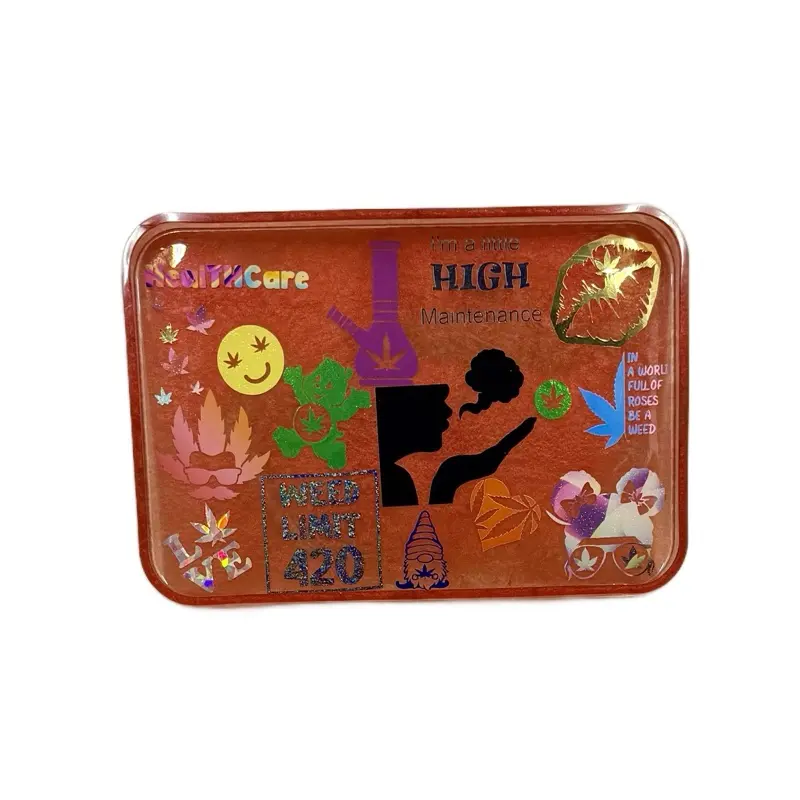Rectangular Catch All Tray Transparent Red in color with Variety of Stickers Design